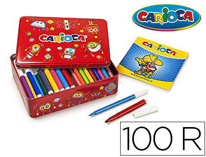 100 rotuladores Carioca color kit caja metálica + Álbum colorear